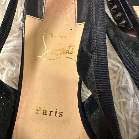 Christian Louboutin HALL SLING Spike Studded Heel Suede Flat Sandals 37.5 - Picture 8 of 8